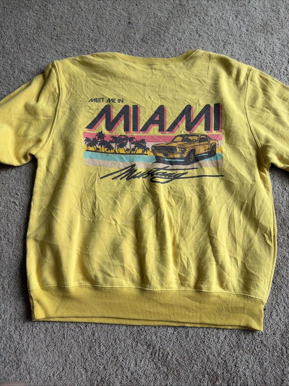 Official Ford Mustang Meet Me In Miami  Sweatshirt Mens Size L Yellow